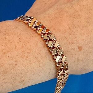 14kt Crystal Rose Gold two row Cuban Tilted bracelet - NWT